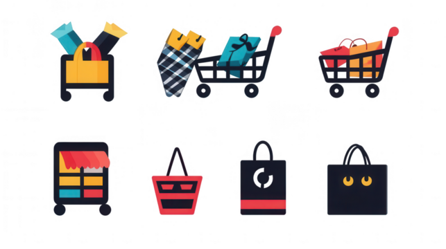 Shopping wish list icons simple vector for Black Friday and Holiday shopping promotions, PNG file, isolated on white, transparent background.