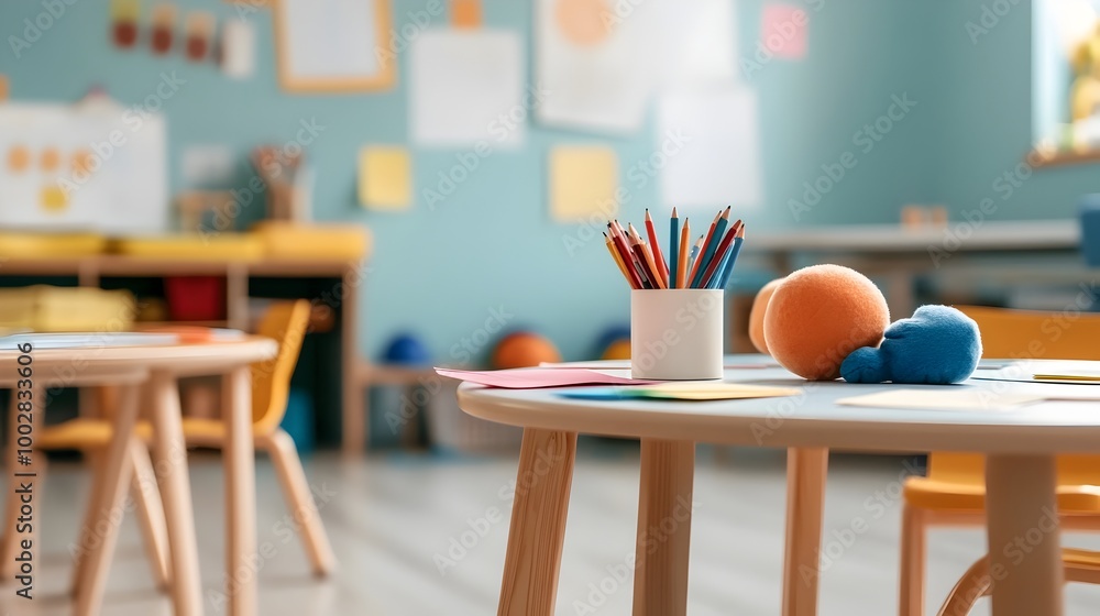 Leinwandbilder a tranquil and thoughtfully designed classroom environment with soft lighting carefully curated educ