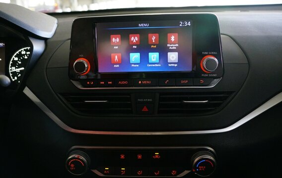 Miami, Florida, U.S.A - September 22, 2024 - The electronic display inside of 2023 Nissan Sentra