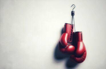Naklejka premium Isolated of Red Boxing gloves hang on the wall