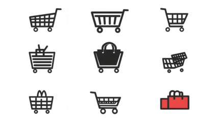 Shopping wish list icons simple vector for Black Friday and Holiday shopping promotions, PNG file, isolated on white, transparent background.