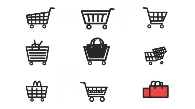 Shopping wish list icons simple vector for Black Friday and Holiday shopping promotions, PNG file, isolated on white, transparent background.