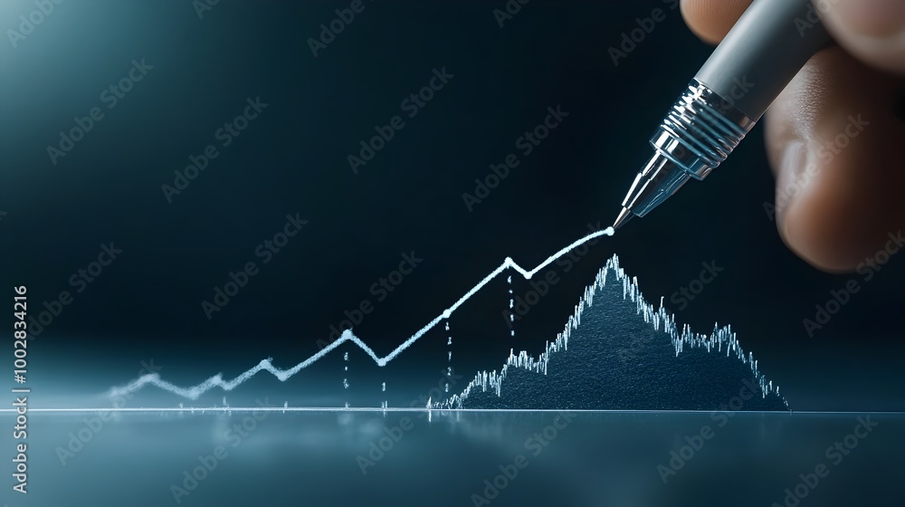 Aufkleber An abstract of a pen drawing a rising graph line that transforms into a majestic mountain peak symbolizing the journey of reaching the summit of business success and achievement