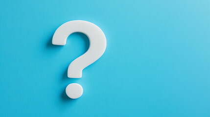 A minimalist conceptual image with a bold white question mark against a bright blue background, symbolizing inquiry, curiosity, and the pursuit of knowledge.