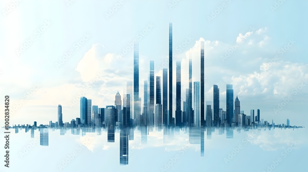 Aufkleber ascending bar graphs depicting a vibrant city skyline of urban development and business growth of fi
