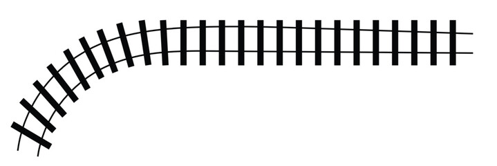 Vector illustration of curved railroad isolated on white background. Straight and curved railway train track icon set. Perspective view railroad train path.