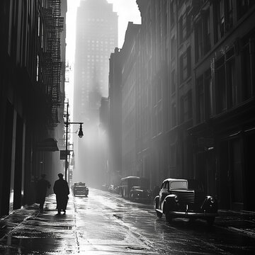 Fototapeta Vintage black and white photography of city streets