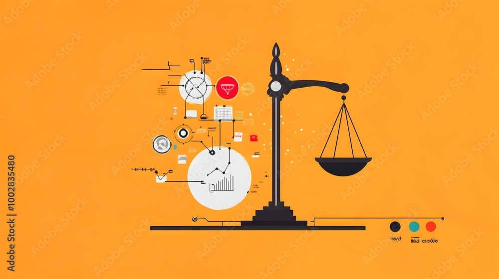 Poster balancing creativity and productivity in business strategizing a symbolic scale representing the equ