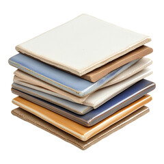 Neat Stack of Ceramic Tiles on White Background