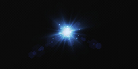 Glow effect. Blue glowing particles, stars. Vector illustration.Vector transparent sunlight special lens flare light effect.	