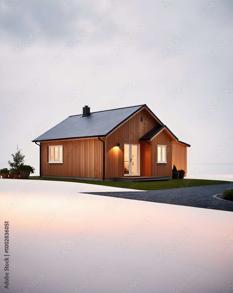 Poster 3d rendering of a modern house in the middle of the street generated by ai