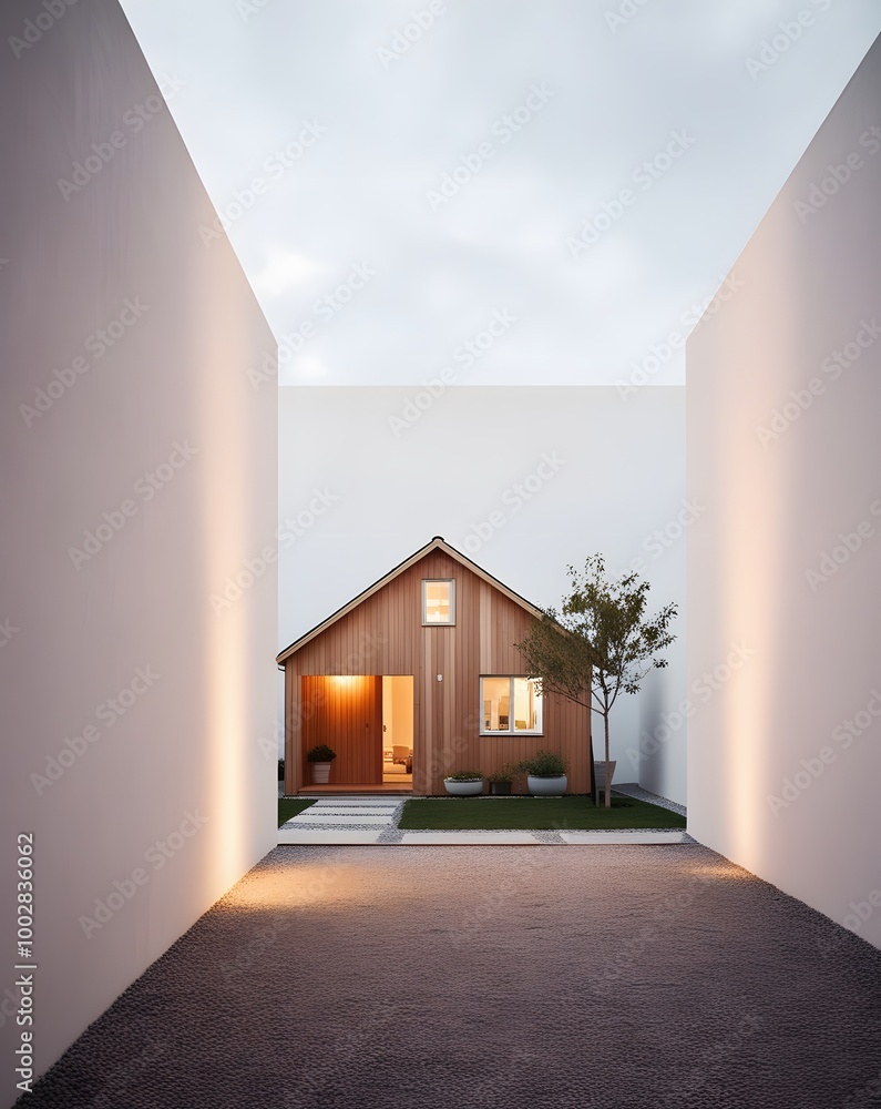 Poster 3d rendering of a modern house in the middle of the street generated by ai