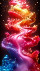 Abstract swirling colors create a vibrant, cosmic scene.