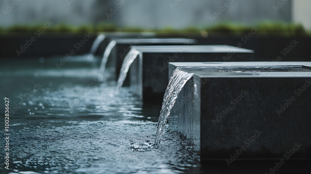 Aufkleber Captivating image of a cascading fountain with water flowing in controlled patterns showcasing the aesthetic power and energy of water movement