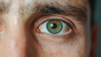 Fototapeta premium Close-up of jaundiced eyes with a faint reflection of a diseased liver, symbolizing chronic liver cancer complications, chronic liver cancer, jaundice symptoms