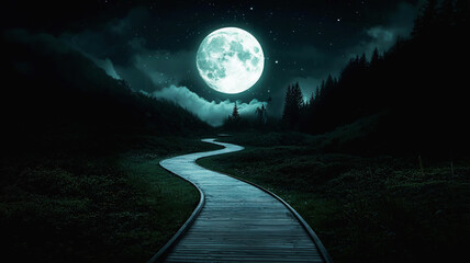 A moonlit path in a forest, leading to nowhere, aimlessness, lost in life s journey