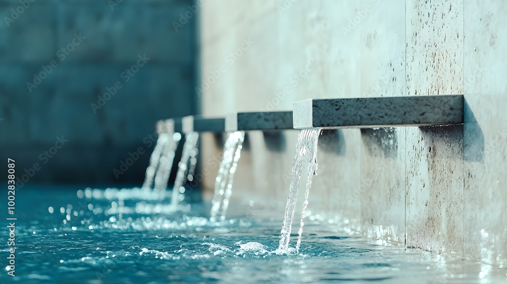Aufkleber Cascading fountain with water flowing in controlled geometric patterns symbolizing both the beauty and energy of nature s liquid power  The flowing water creates a hypnotic calming