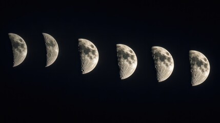 Obraz premium A time-lapse image of the Moon phases, showcasing the transition from new Moon to full Moon in a single frame