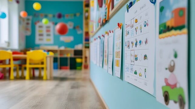 Carefully Arranged Visual Schedules on Wall Providing Structure and Routine to Help Child with Special Needs or Autism Spectrum Disorder