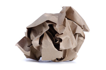 Crumpled brown paper on white background isolation