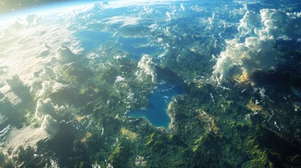 Fototapeta premium A view of Earth surface from space, with forests, oceans, and clouds visible in stunning detail beneath the atmosphere