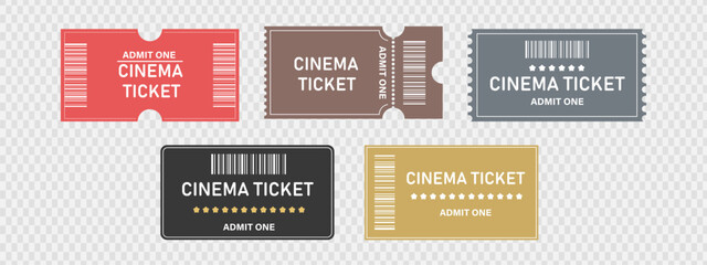 Colorful cinema ticket with barcode. Admit one coupon	
