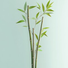 A simple and elegant bamboo plant with vibrant green leaves against a soft mint background, perfect for nature-inspired decor.