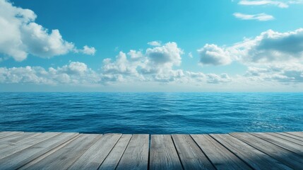 Fototapeta premium Perspective from a wooden platform, facing an infinite ocean