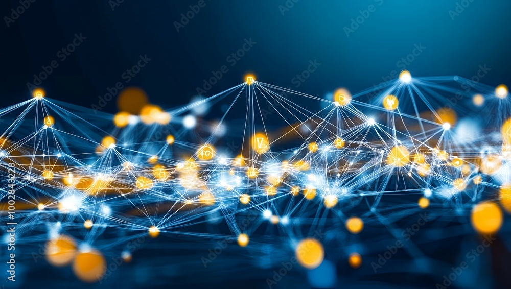 Aufkleber abstract digital network with glowing nodes