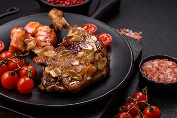 Duck leg baked with apples and sauce