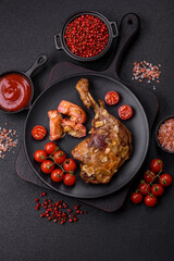 Duck leg baked with apples and sauce