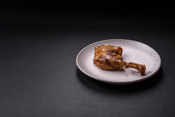 Duck leg baked with apples and sauce