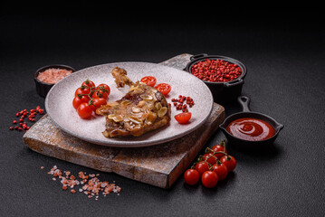 Duck leg baked with apples and sauce