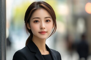 Obraz premium Asian businesswoman office worker in downtown business district, Generative AI