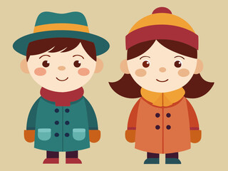 Cute Boy and Girl in hats and coats