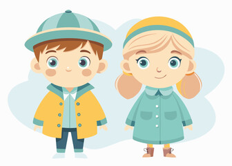 Cute Boy and Girl in hats and coats