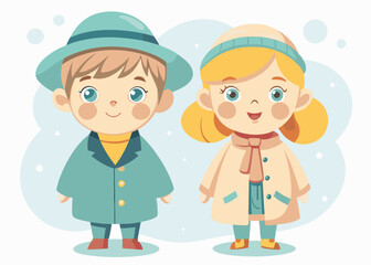 Cute Boy and Girl in hats and coats