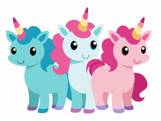 Cute Cartoon Unicorns isolated on a white background