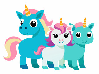 Cute Cartoon Unicorns isolated on a white background