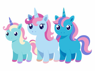 Cute Cartoon Unicorns isolated on a white background