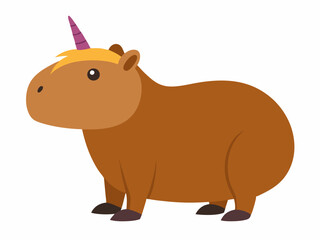 Cartoon Capybara with Unicorn horn isolated on a white background