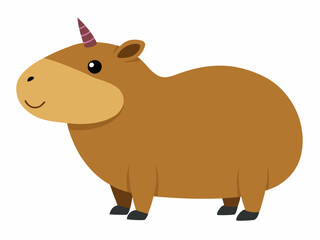 Cartoon Capybara with Unicorn horn isolated on a white background