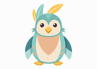 Cartoon tribal Penguin with feathers on a white backgroun