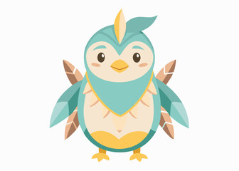 Cartoon tribal Penguin with feathers on a white backgroun