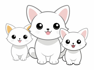 Cute Cartoon White Kittens isolated on a white background
