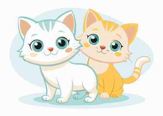 Cute Cartoon White Kittens isolated on a white background