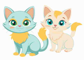 Cute Cartoon White Kittens isolated on a white background