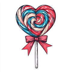Fototapeta premium Heart-Shaped Lollipop with a Ribbon Tied Around It 
