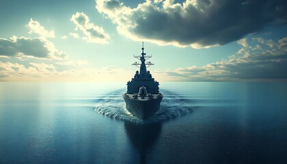 Obraz premium Military Warship Sailing Through a Serene Sea