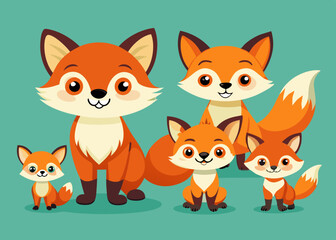 Set of four adorable cartoon foxes